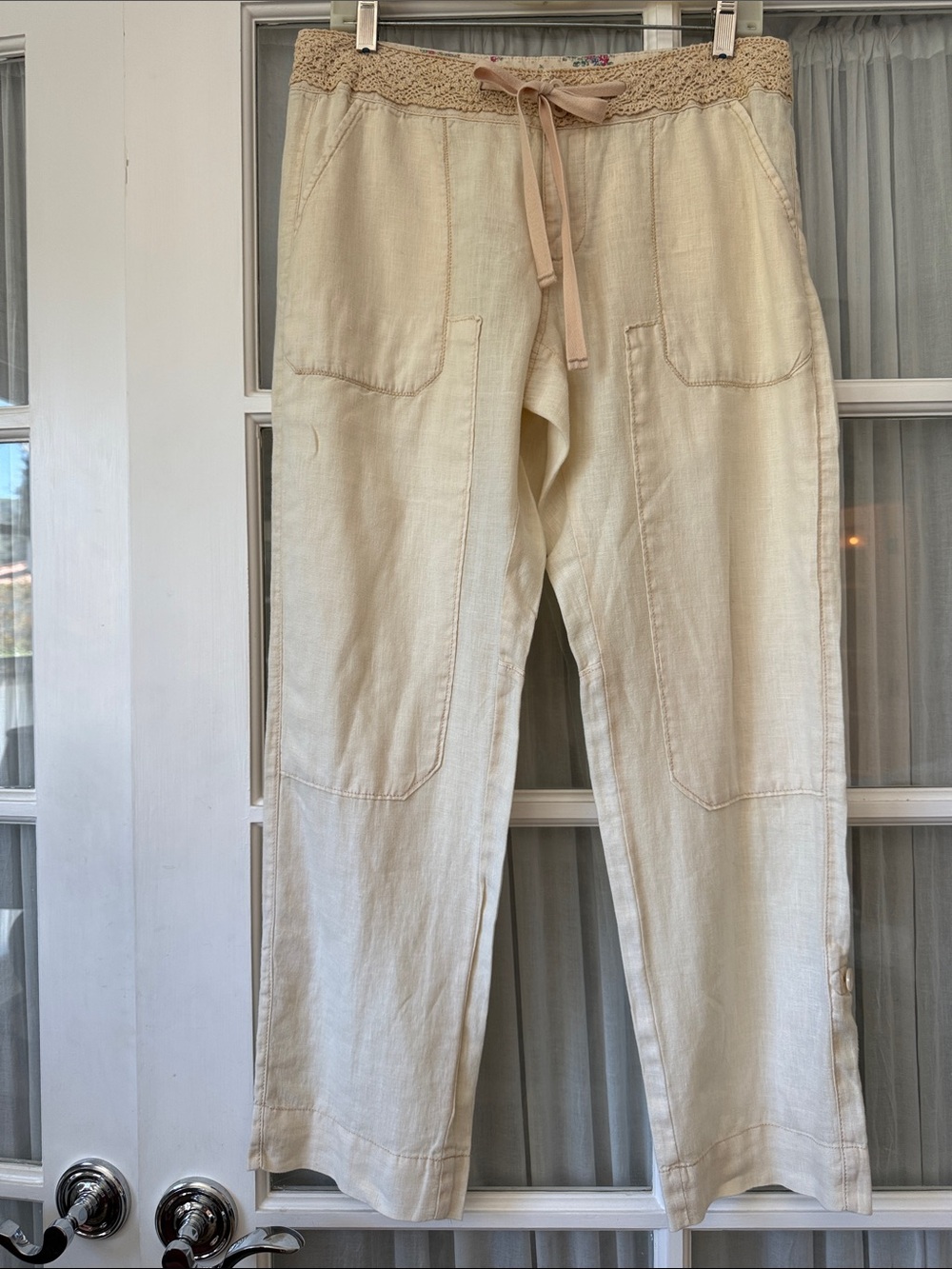 Casual Cream Cargo Drawstring Pants